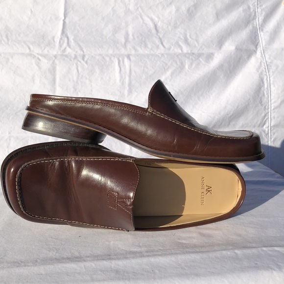 Anne Klein Brown Leather Slides/Mules - Chocolate, Kathy AK - Picture 2 of 14